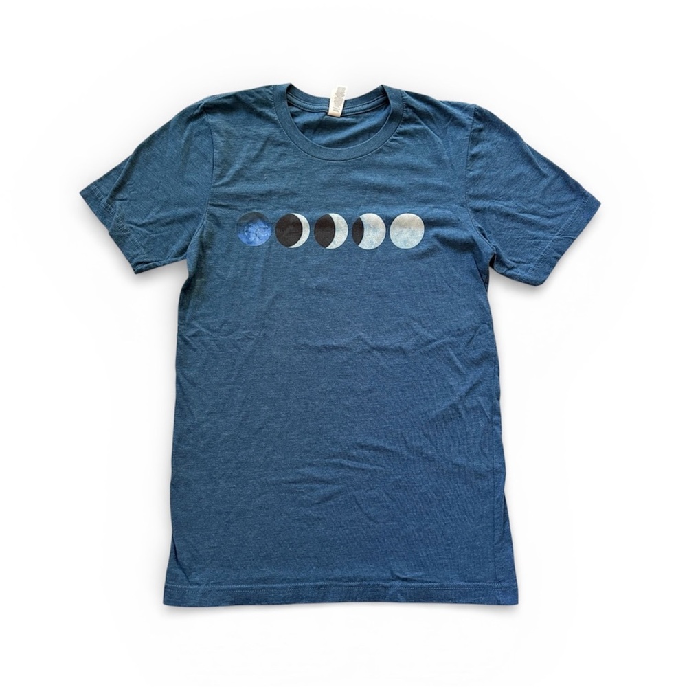 Moon Phases Lunar T-Shirt Unisex Small Astronomy Celestial Night Sky Tee Blue